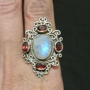 Rainbow moonstone, and Garnet ring